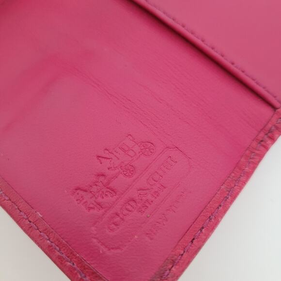 Coach Wallet Key Charm Case Holder Tan Beige Pink Canvas Leather Logo - Picture 5 of 10